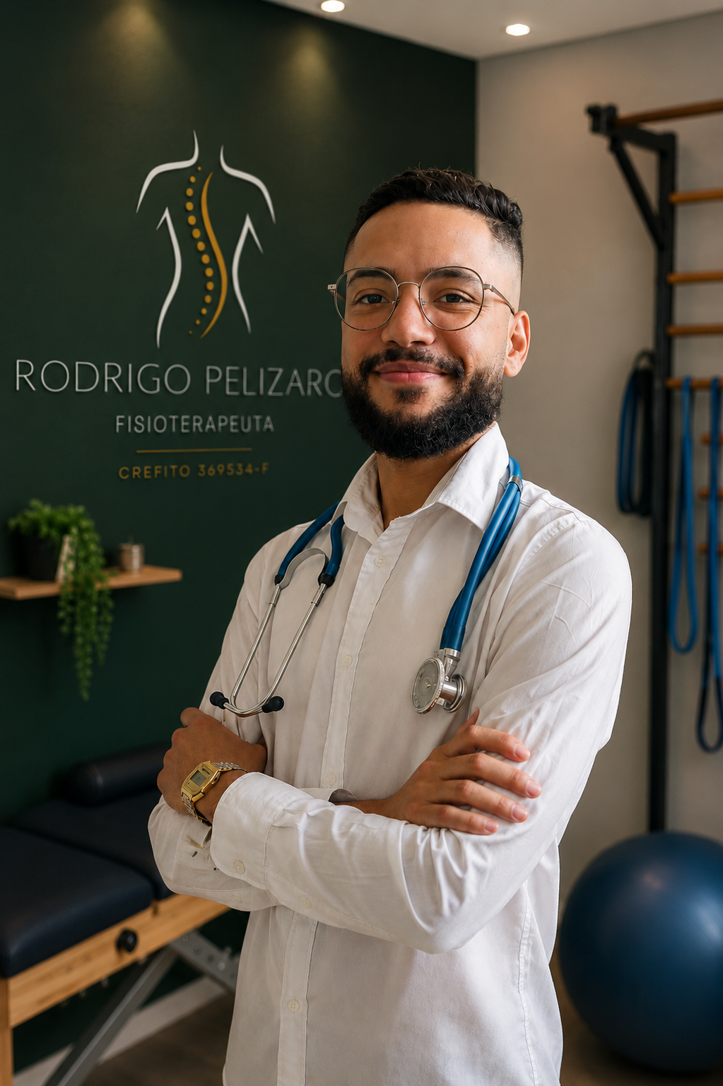 Fisioterapeuta atendendo paciente em maca dentro de casa